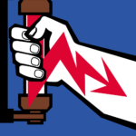 Illustration of person's hand holding an electrical fuse with blue background for A.R.M. safety tips