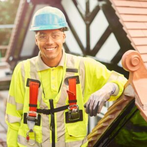 Image of young roofer smiling wearing PPO A.R.M. action resource management