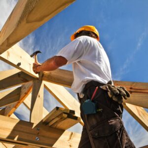 Image from below shows construction worker with hammer in hand, wearing PPO. A.R.M. action resource management