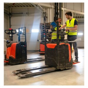 Image of warehouse worker being trained on standing forklift A.R.M. action resource management